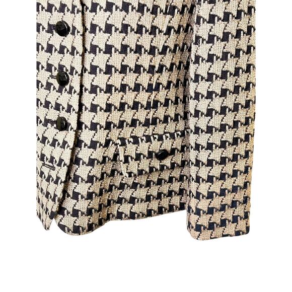 Vintage Tan Black Houndstooth Wool V-Neck Button Down Blazer - Picture 8 of 10